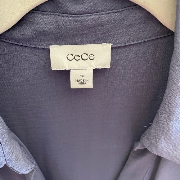 CeCe Plus Size Drapey Puff Sleeve Tiered Midi Shirt Dress